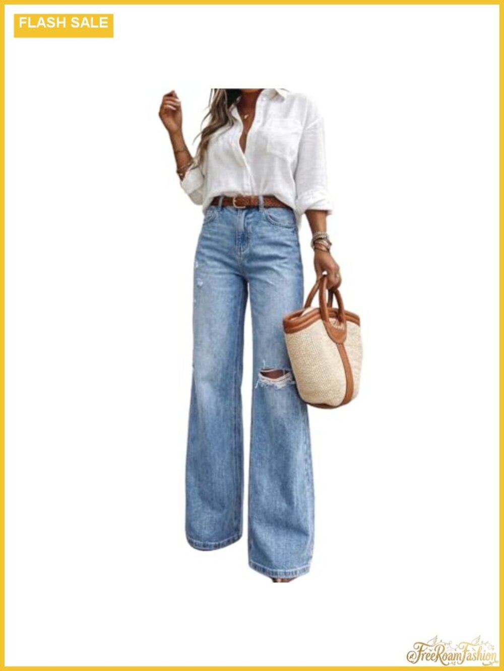 High Waist Bell Bottom Jeans for Women Ripped Flare Denim Long Inseam Light
